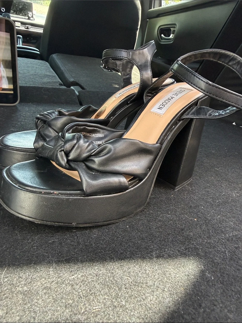 Steve Madden Black Knot-Front Platform Sandals with Ankle Strap